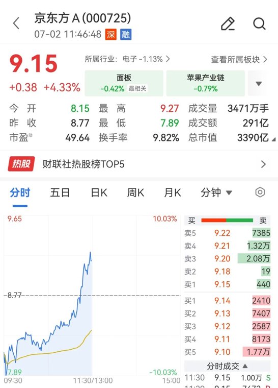 京东方,跌停拉到大涨4%